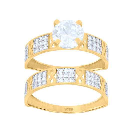 10K Two-tone Gold Womens Cubic-Zirconia Duo Bridal Ring Set