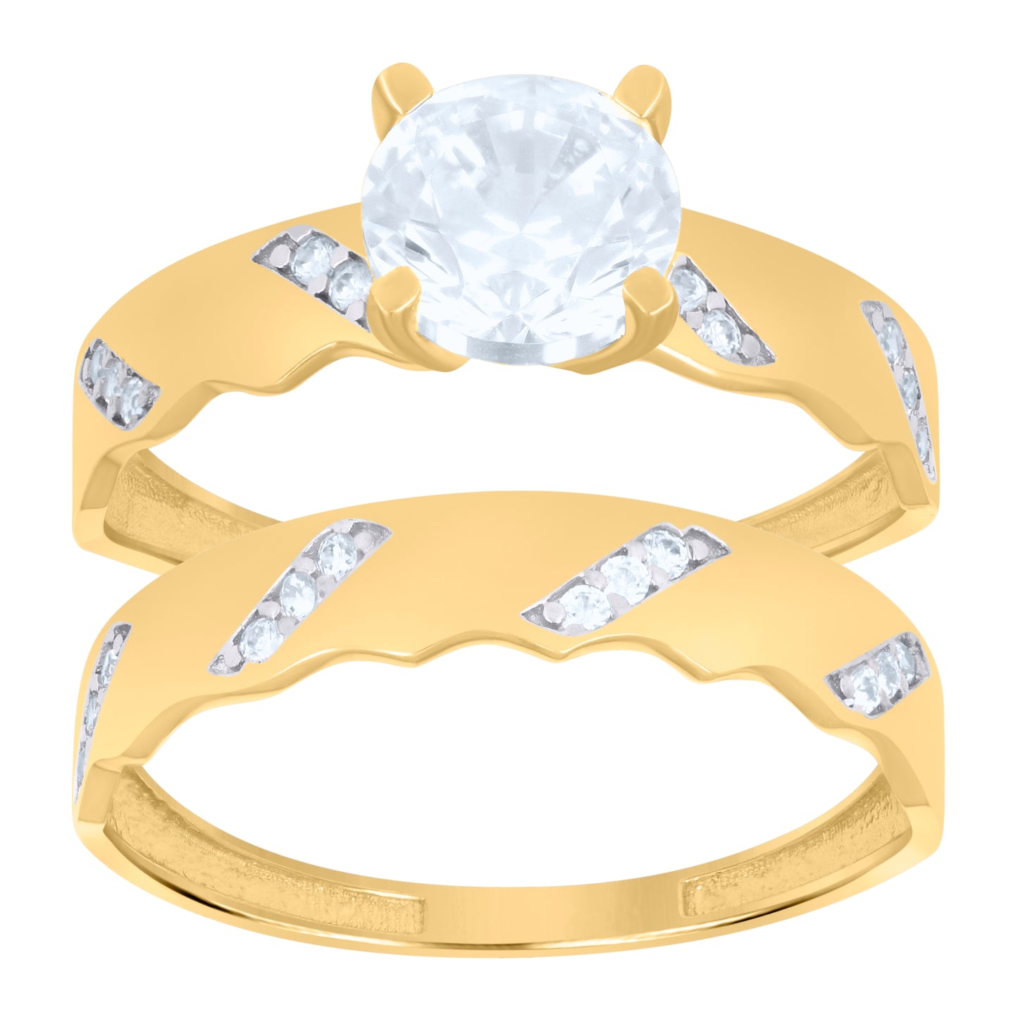 10K Two-Tone Gold Womens Cubic-Zirconia Duo Bridal Ring Set Ring