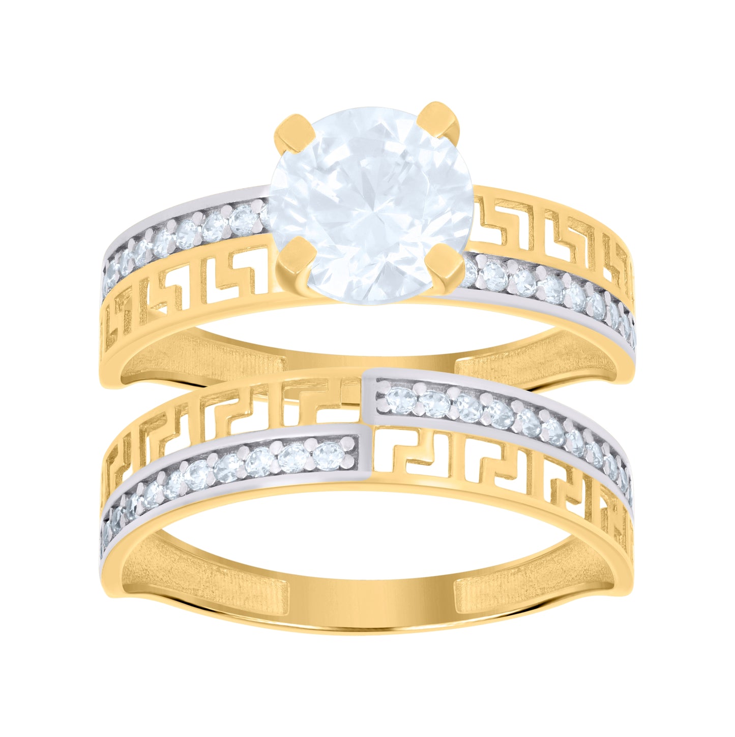 10K Two-tone Gold Womens Cubic-Zirconia Duo Bridal Ring Set