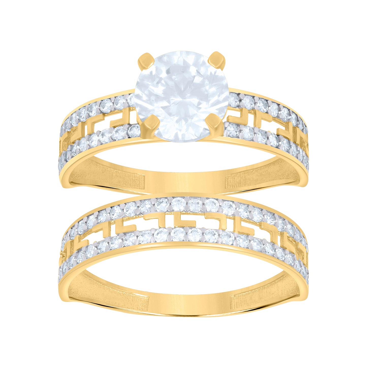 10K Two-tone Gold Womens Cubic-Zirconia Duo Bridal Ring Set
