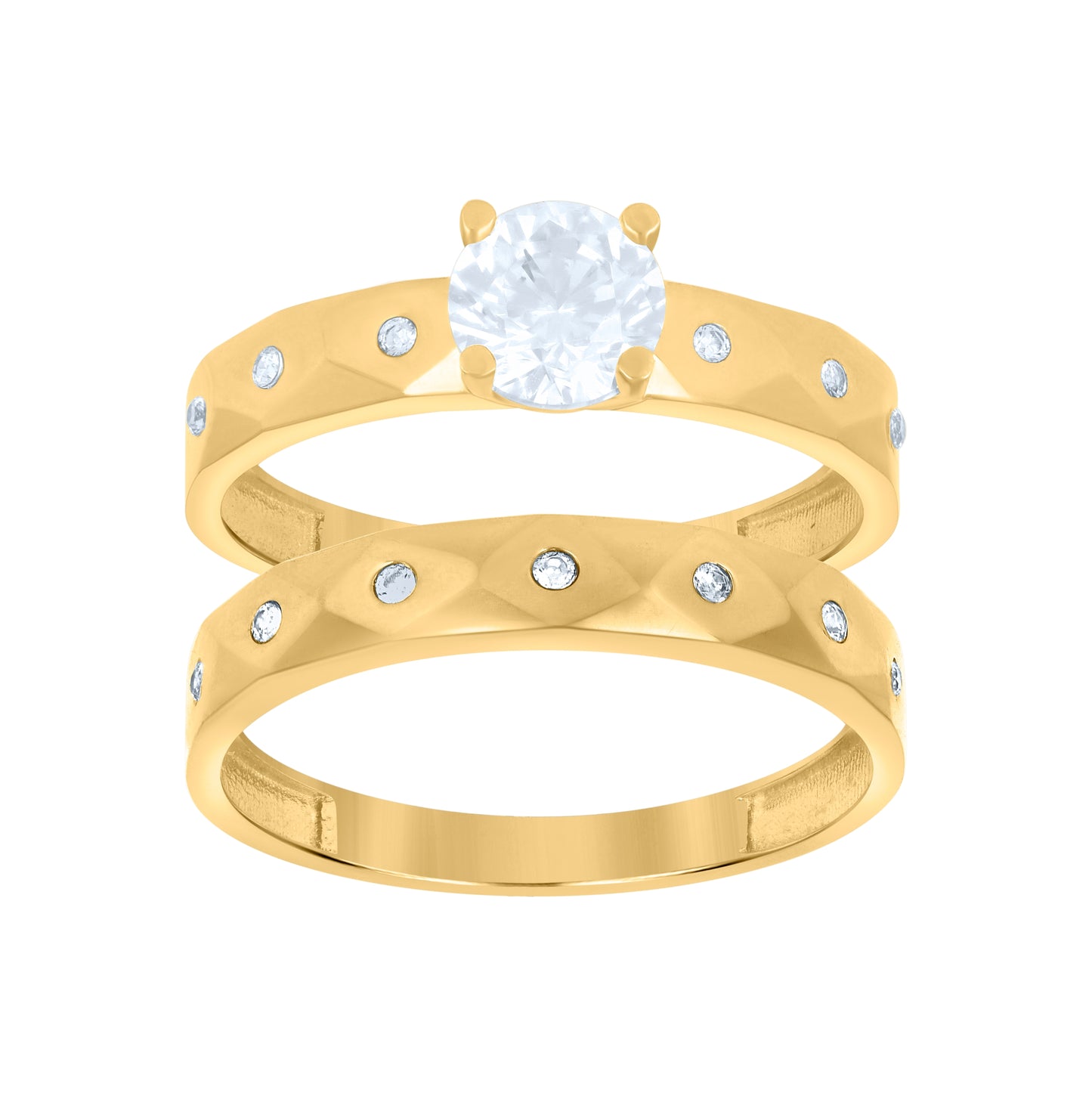 10K Yellow Gold Womens Cubic-Zirconia Duo Bridal Ring Set Ring