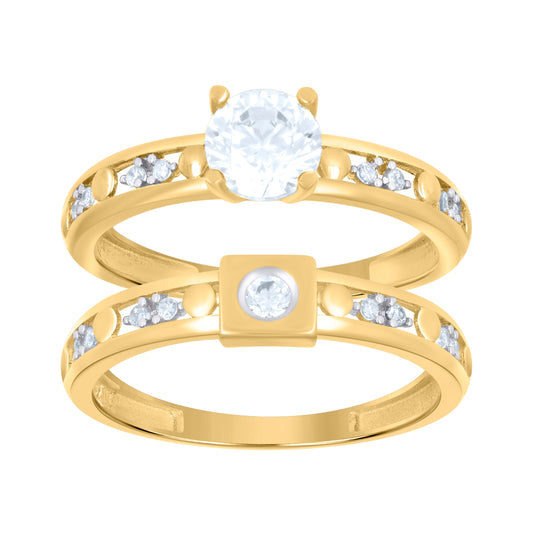 10K Two-tone Gold Womens Cubic-Zirconia Duo Bridal Ring Set