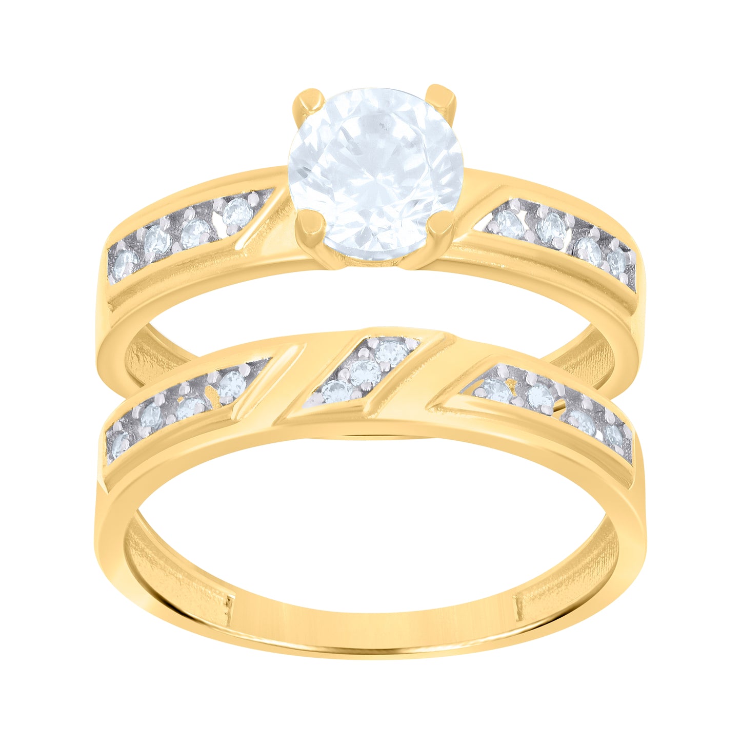 10K Two-Tone Gold Womens Cubic-Zirconia Duo Bridal Ring Set Ring