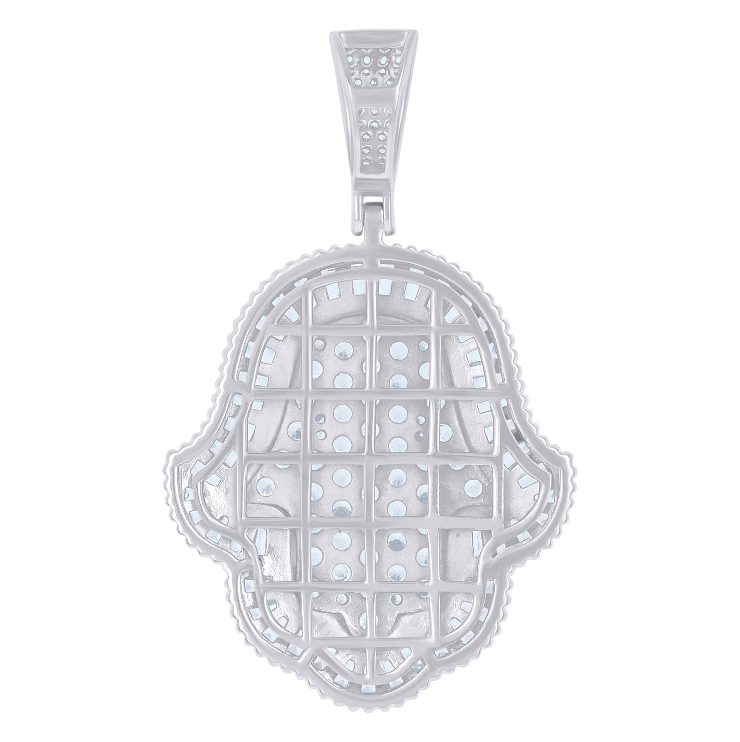 Sterling Silver Mens Baguette Round Cubic-Zirconia Hamsa Religious Charm Pendant