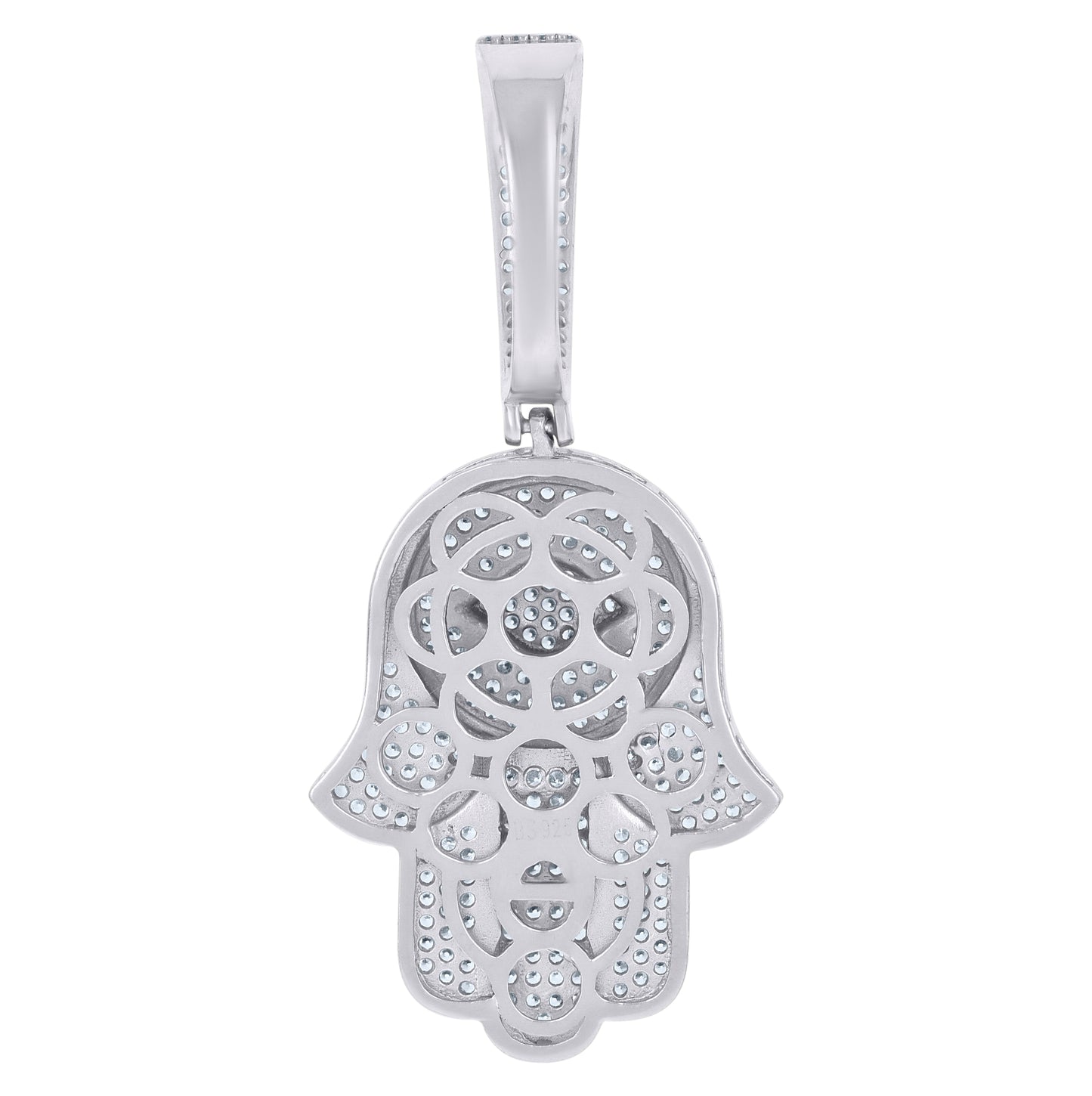 Sterling Silver Mens Cubic-Zirconia Hamsa Religious Charm Pendant