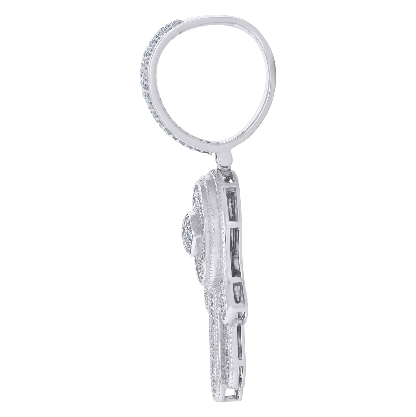 Sterling Silver Mens Cubic-Zirconia Hamsa Religious Charm Pendant