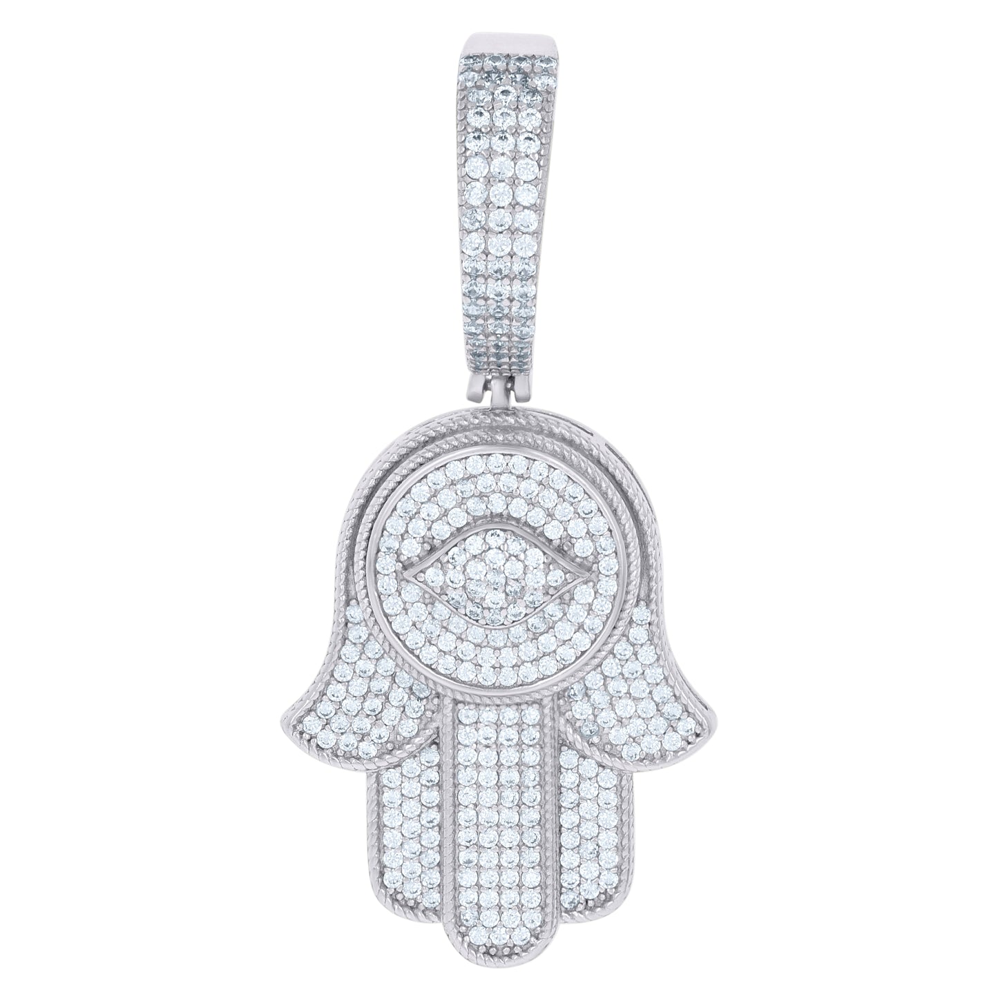 Sterling Silver Mens Cubic-Zirconia Hamsa Religious Charm Pendant