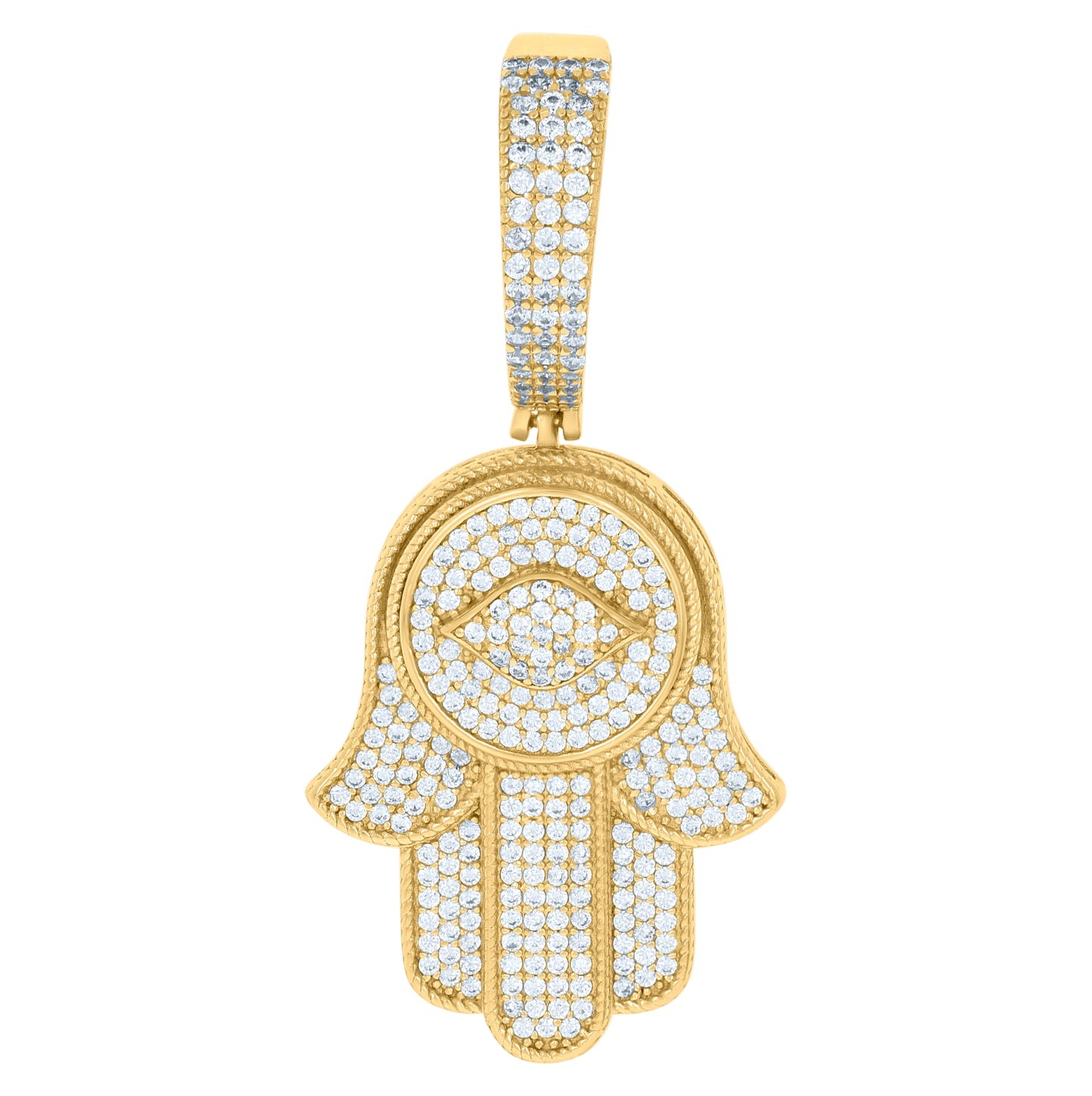 Sterling Silver Mens Cubic-Zirconia Hamsa Religious Charm Pendant