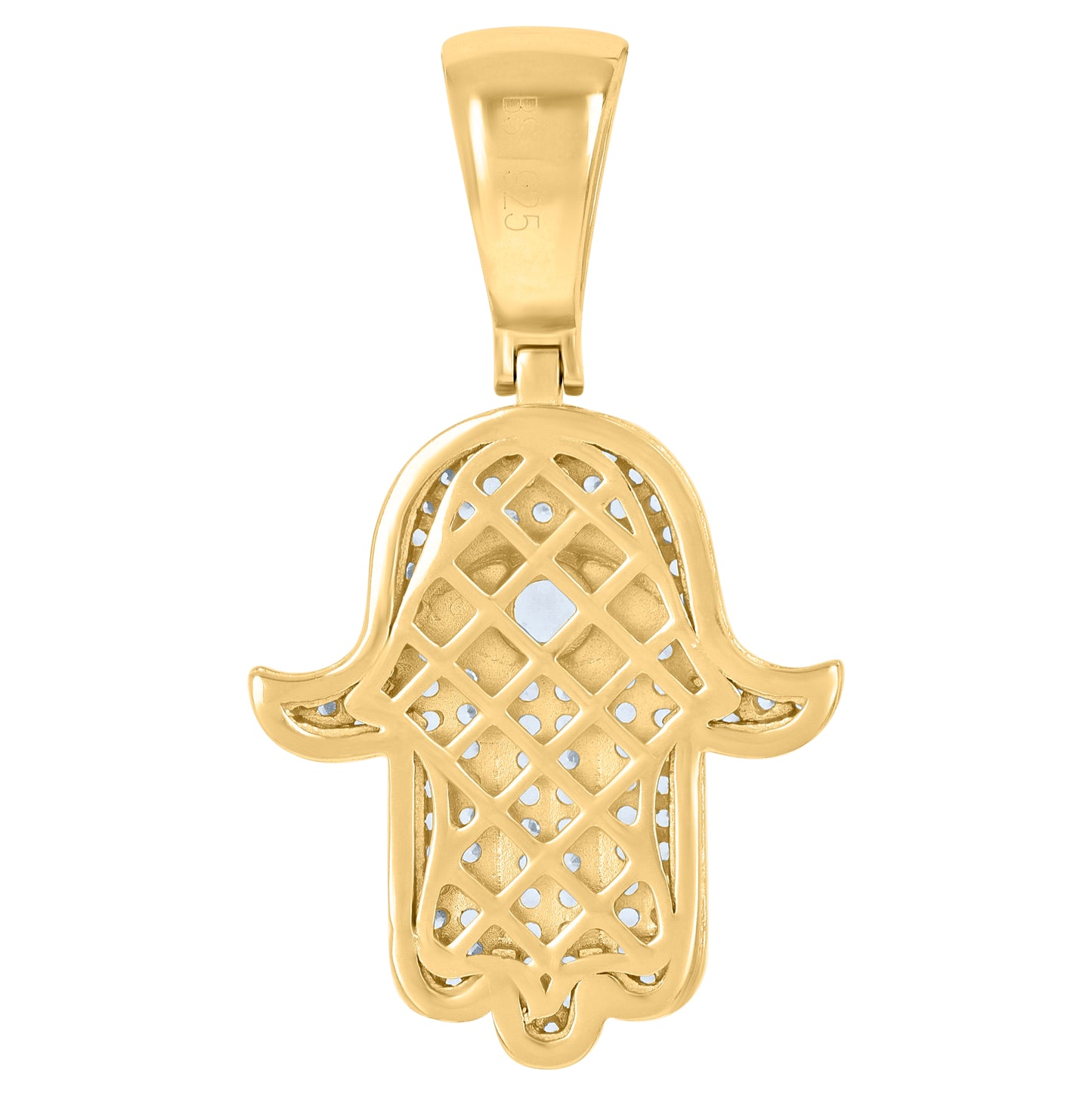 Sterling Silver Yellow-Tone Mens Cubic-Zirconia Hamsa Religious Charm Pendant