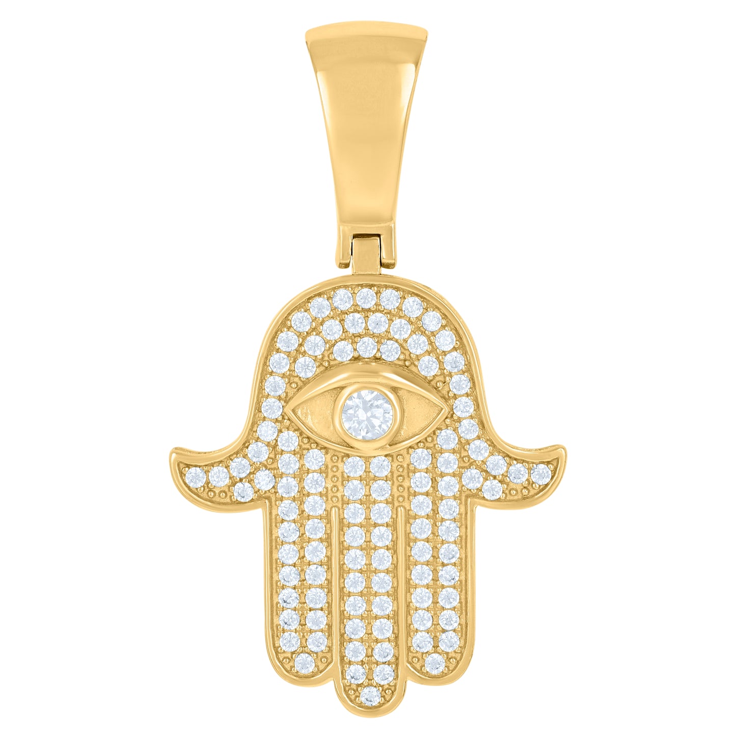 Sterling Silver Yellow-Tone Mens Cubic-Zirconia Hamsa Religious Charm Pendant