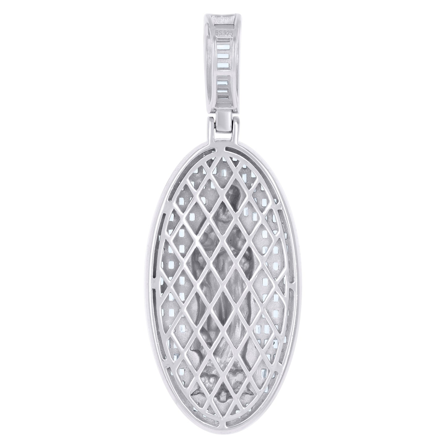 Sterling Silver Mens Baguette Round Cubic-Zirconia Guadalupe Religious Charm Pendant