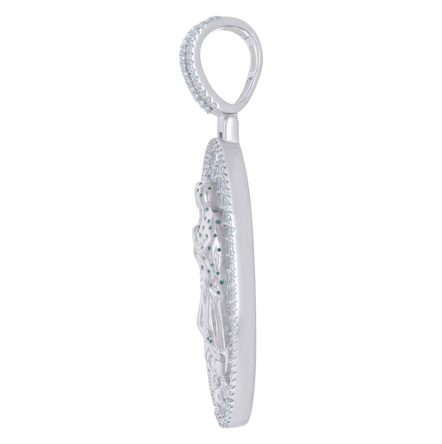 Sterling Silver Mens Baguette Round Cubic-Zirconia Guadalupe Religious Charm Pendant