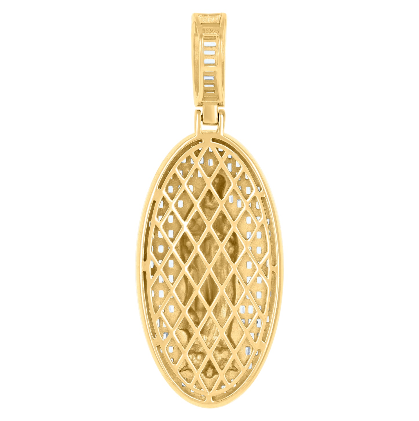 Sterling Silver Mens Baguette Round Cubic-Zirconia Guadalupe Religious Charm Pendant