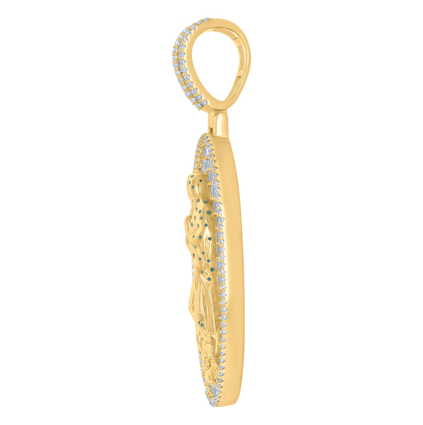 Sterling Silver Mens Baguette Round Cubic-Zirconia Guadalupe Religious Charm Pendant