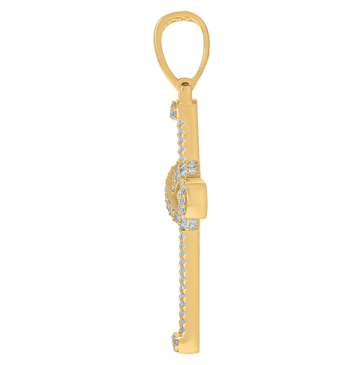 Sterling Silver Yellow-tone Mens Baguette Round Cubic-Zirconia Cross Religious Charm Pendant