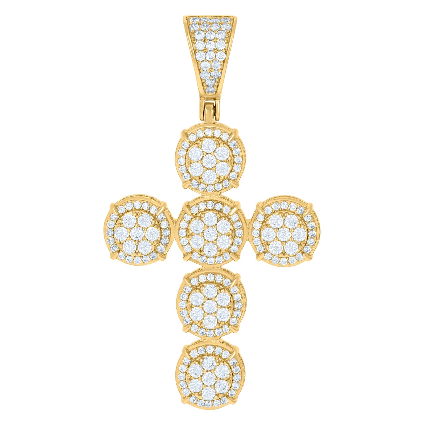 Sterling Silver Yellow-tone Mens Cubic-Zirconia Cross Religious Charm Pendant