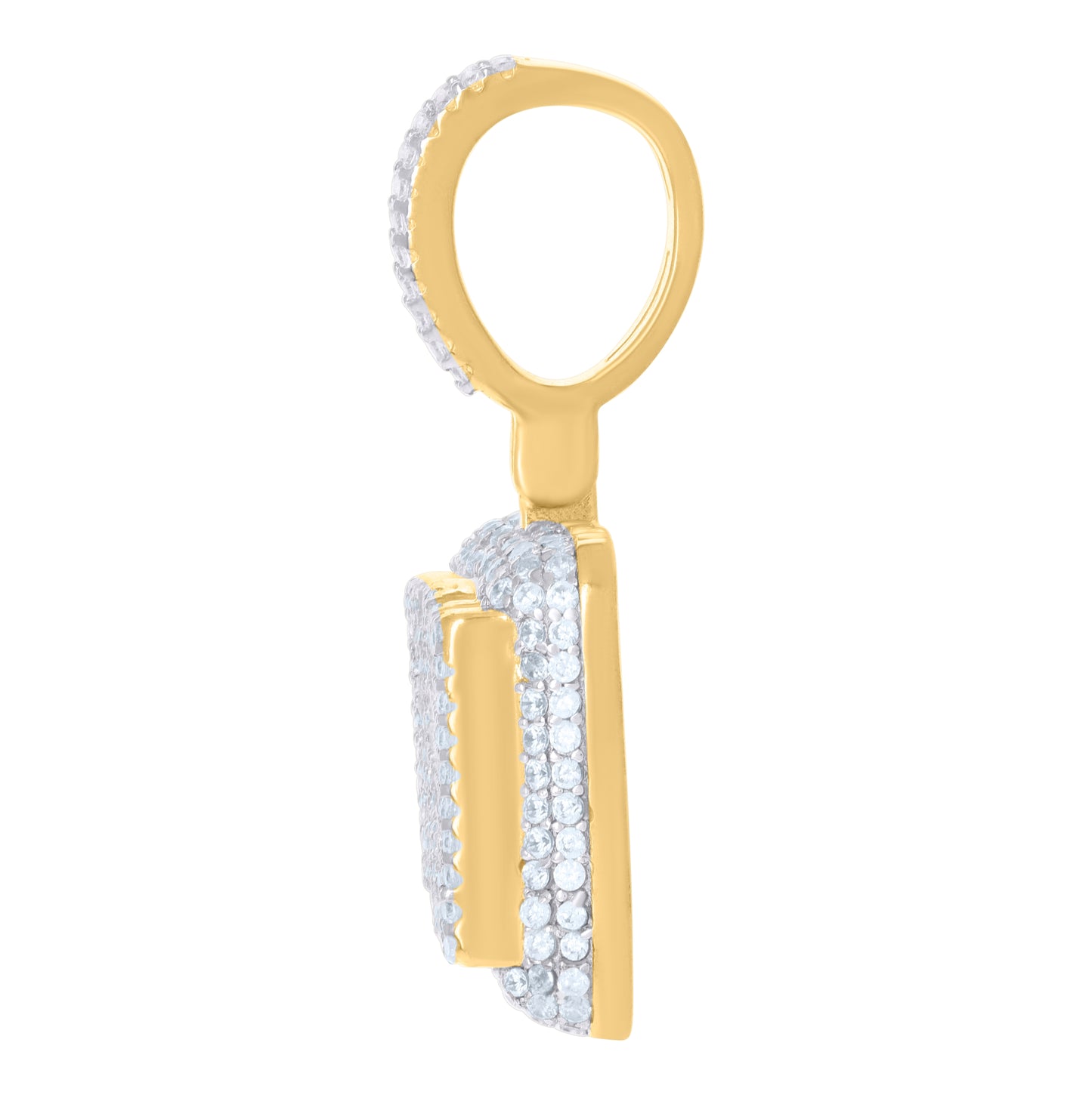 Sterling Silver Yellow-tone Mens Baguette Round Cubic-Zirconia Rich Talking Fashion Charm Pendant