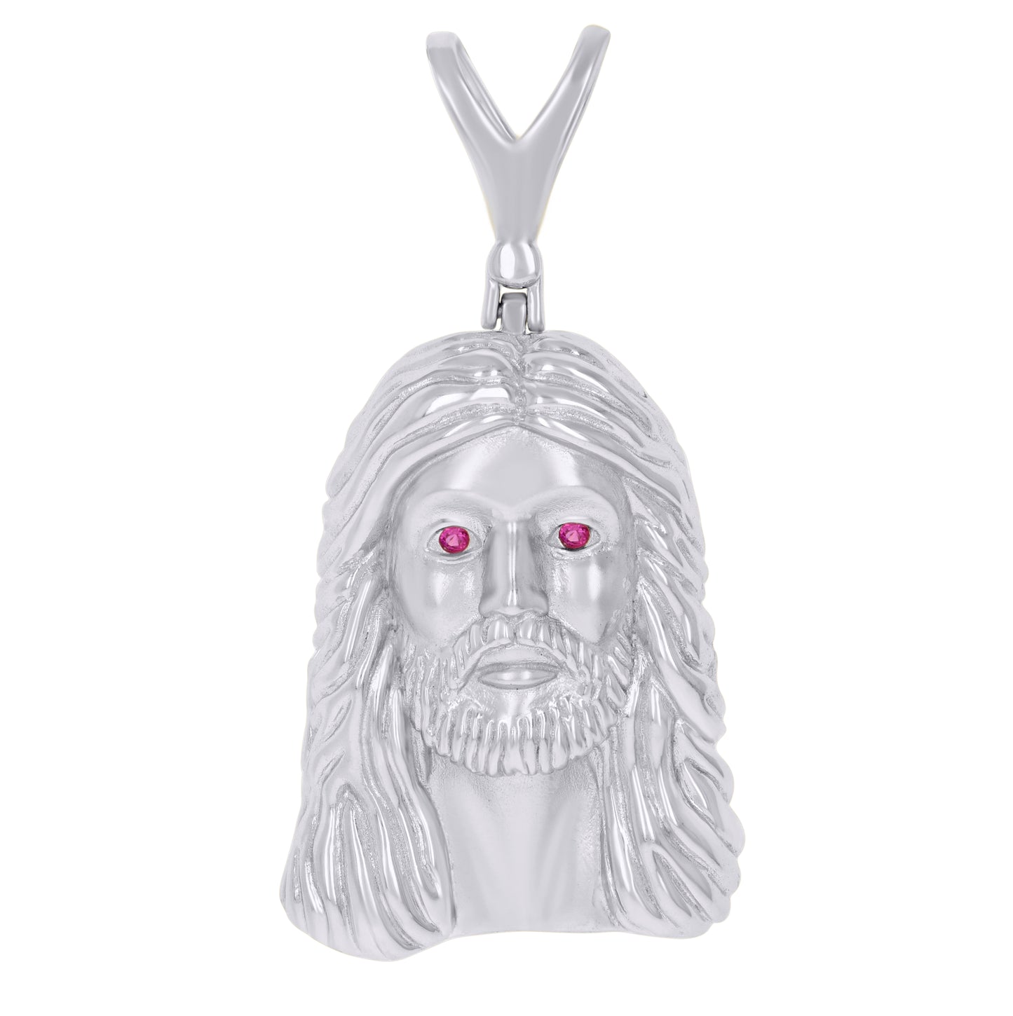 Sterling Silver Mens Purple Cubic-Zirconia Jesus Religious Charm Pendant