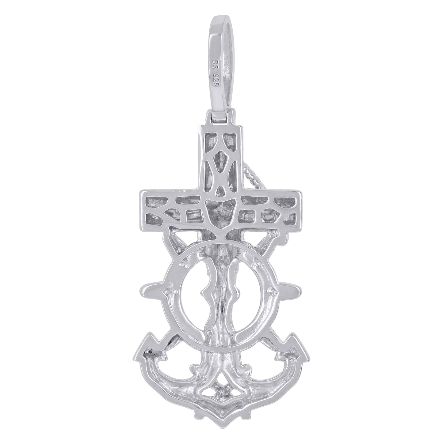 Sterling Silver Mens Anchor Crucifix Religious Charm Pendant