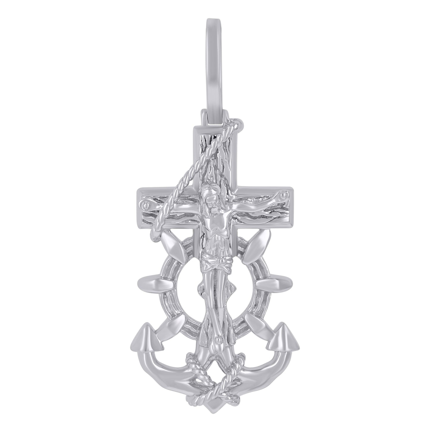 Sterling Silver Mens Anchor Crucifix Religious Charm Pendant