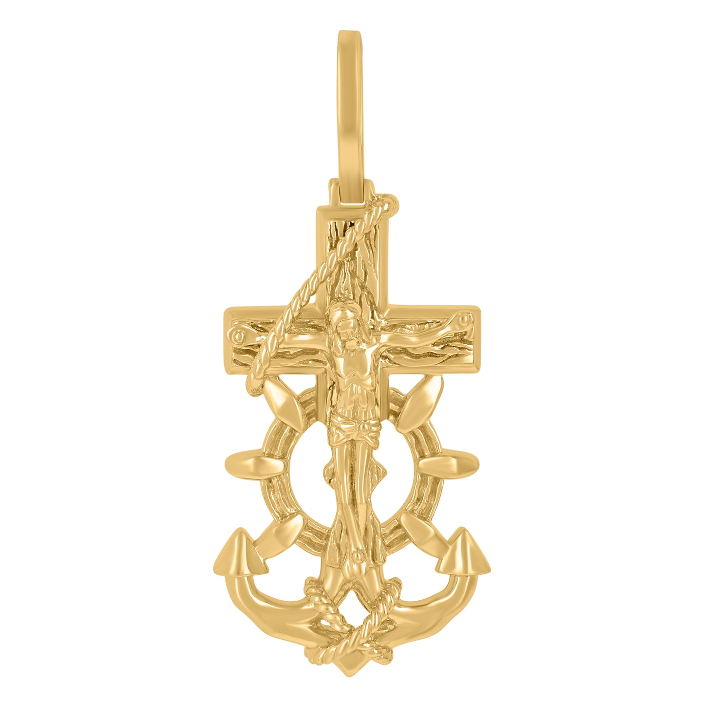 Sterling Silver Mens Anchor Crucifix Religious Charm Pendant