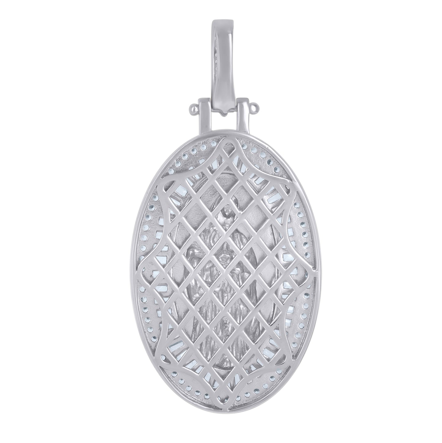 Sterling Silver Mens Baguette Round Cubic-Zirconia Guadalupe Religious Charm Pendant