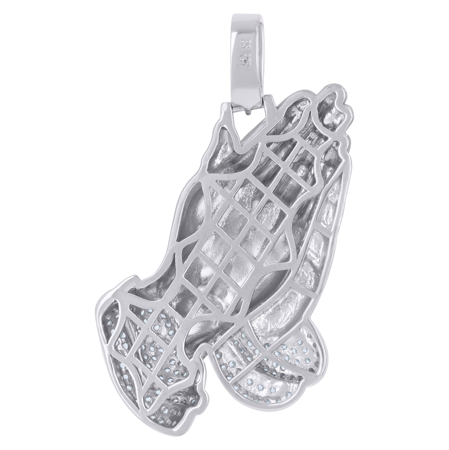 Sterling Silver Mens Cubic-Zirconia Praying Hands Symbol Religious Charm Pendant