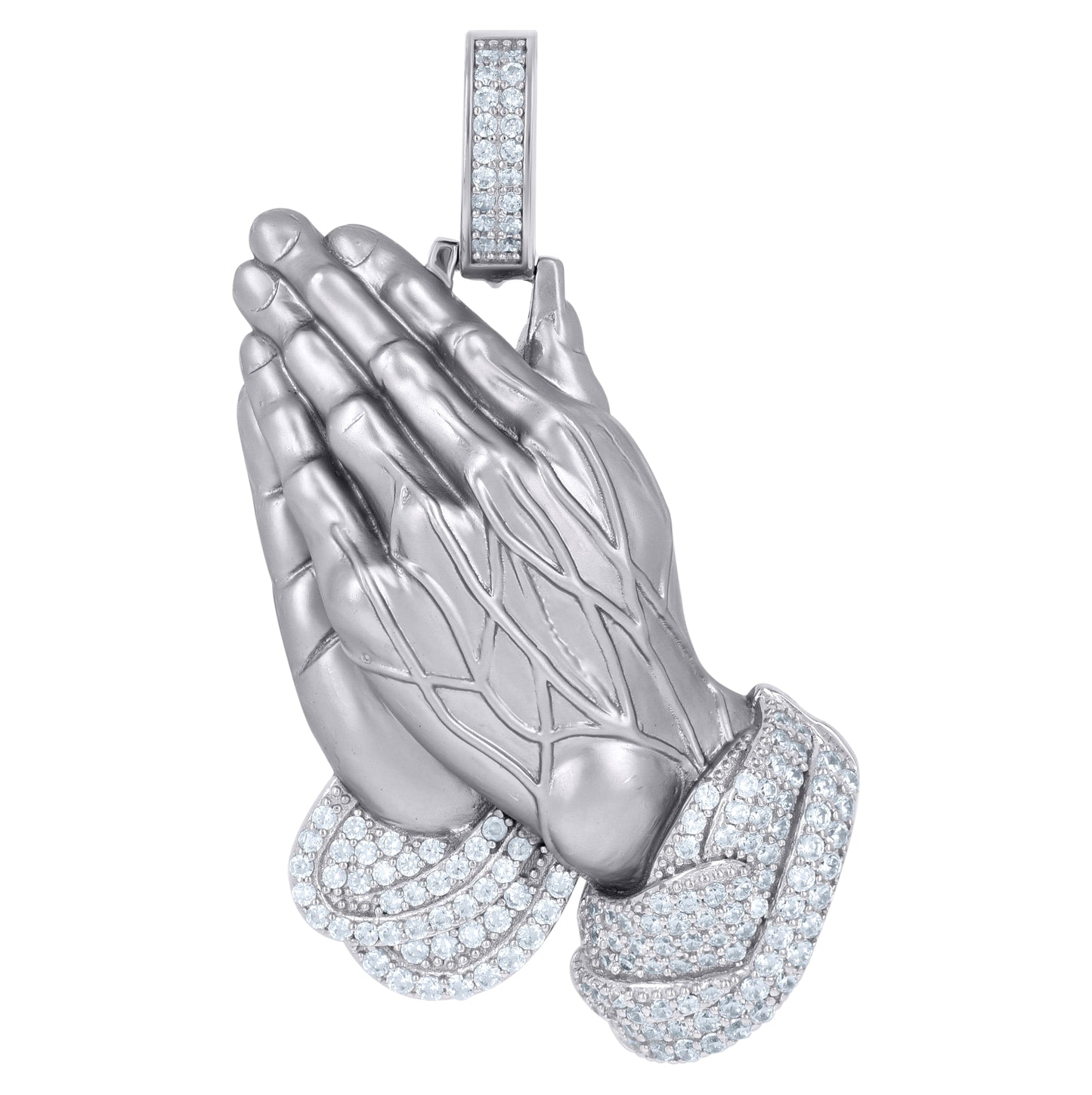 Sterling Silver Mens Cubic-Zirconia Praying Hands Symbol Religious Charm Pendant