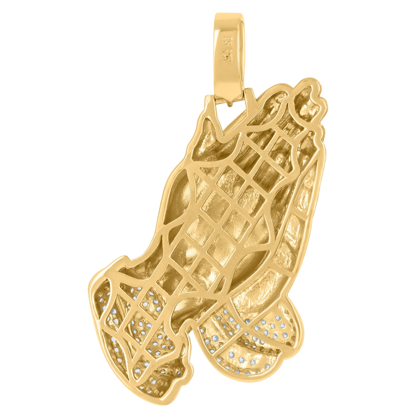 Sterling Silver Mens Cubic-Zirconia Praying Hands Symbol Religious Charm Pendant