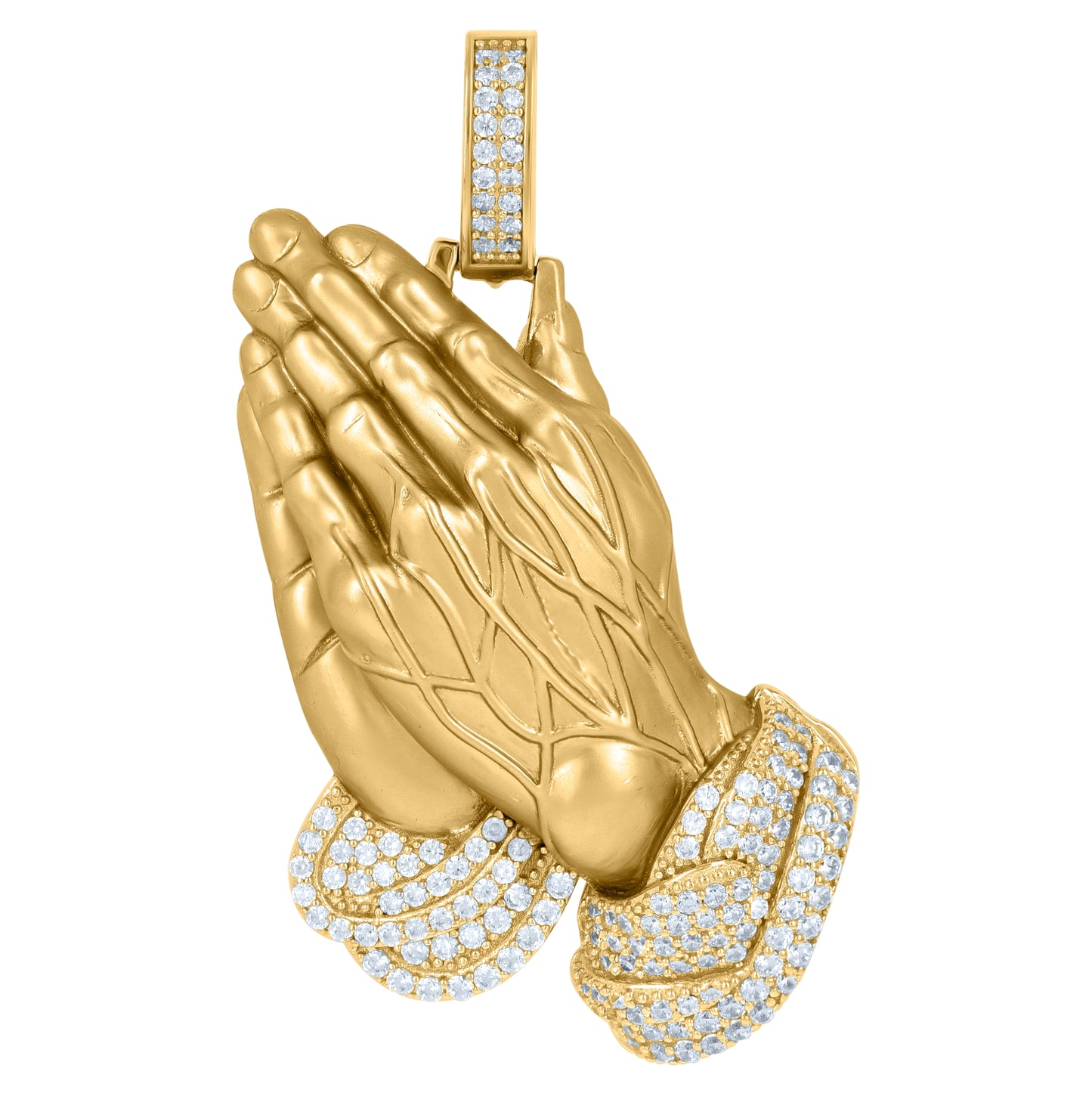 Sterling Silver Mens Cubic-Zirconia Praying Hands Symbol Religious Charm Pendant
