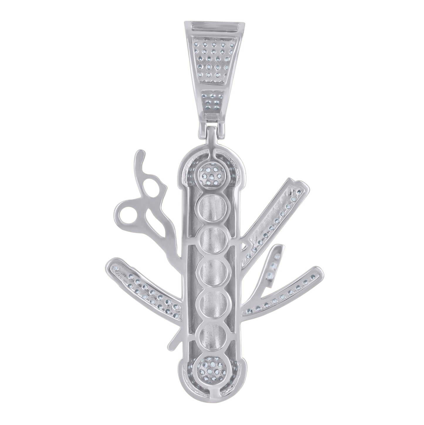 Sterling Silver Mens Cubic-Zirconia Barber's Pole Fashion Charm Pendant