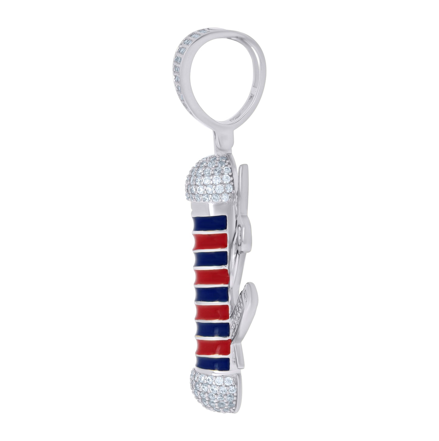 Sterling Silver Mens Cubic-Zirconia Barber's Pole Fashion Charm Pendant