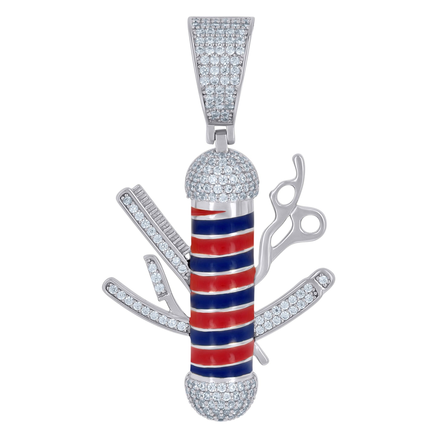 Sterling Silver Mens Cubic-Zirconia Barber's Pole Fashion Charm Pendant