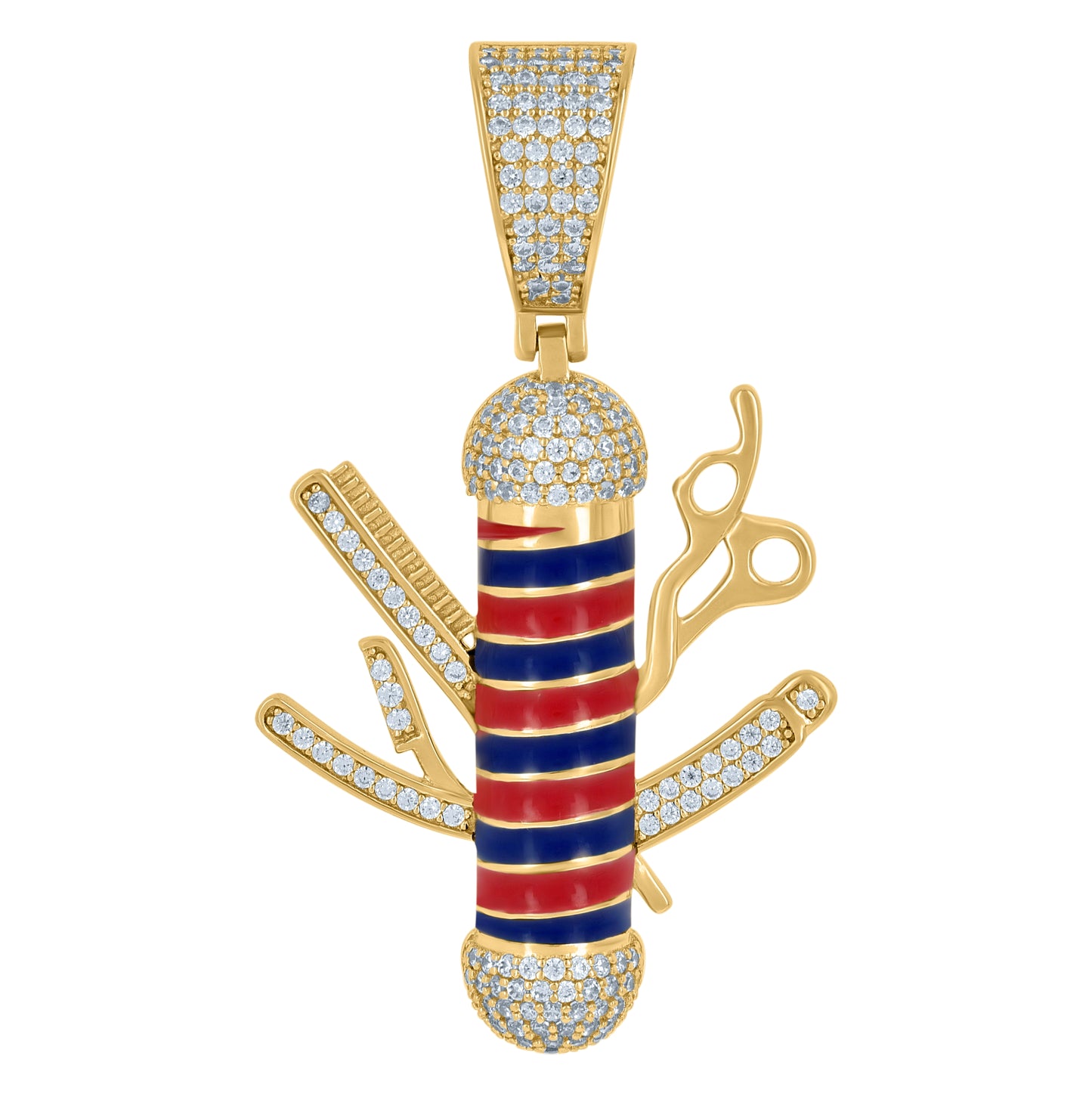 Sterling Silver Mens Cubic-Zirconia Barber's Pole Fashion Charm Pendant