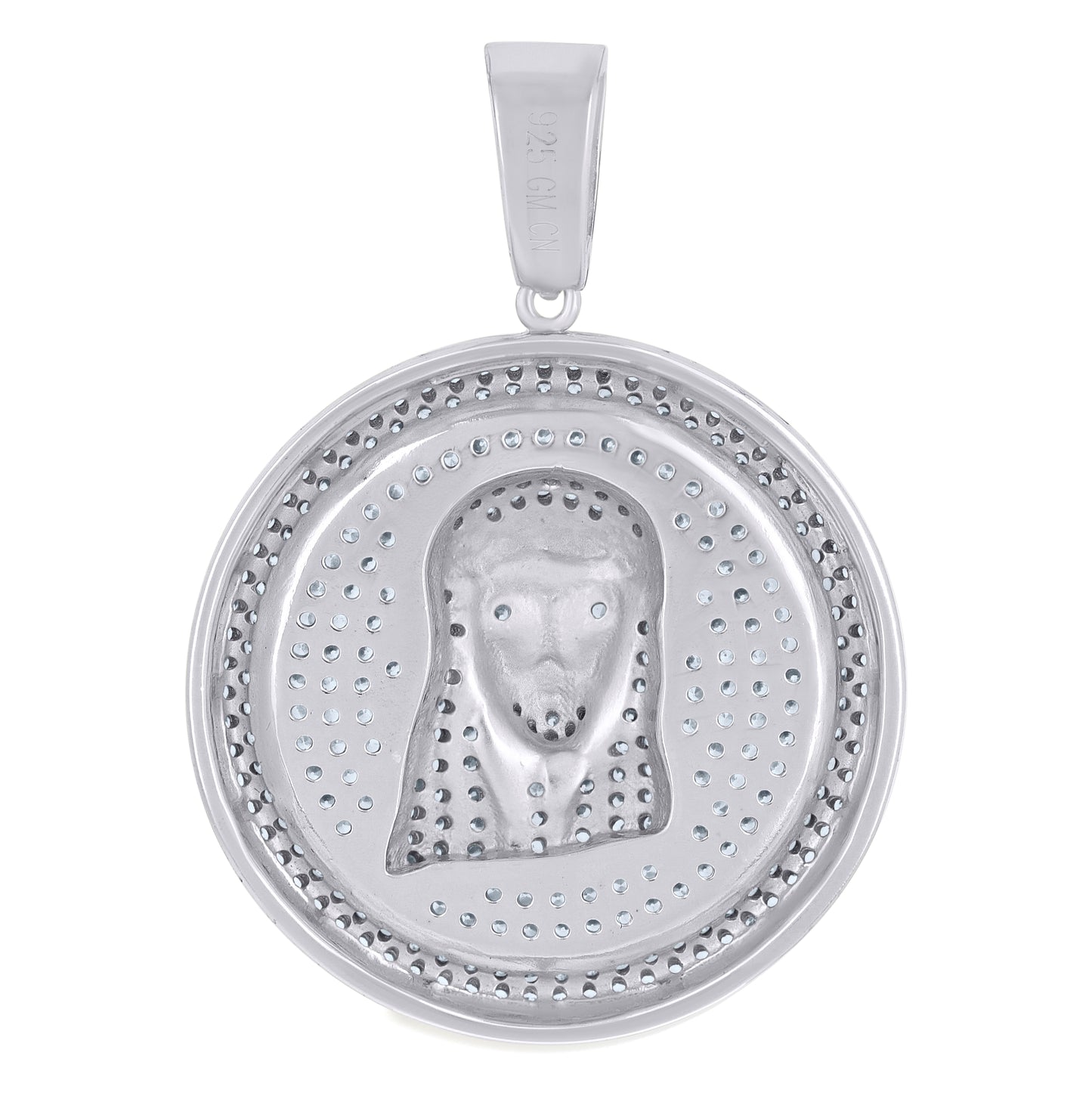 Sterling Silver Mens Cubic-Zirconia Jesus Religious Charm Pendant