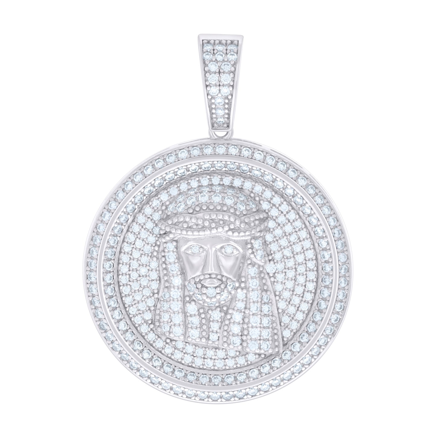 Sterling Silver Mens Cubic-Zirconia Jesus Religious Charm Pendant