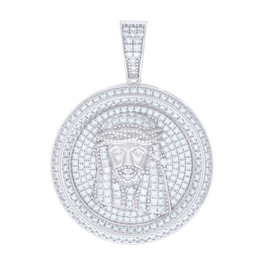 Sterling Silver Mens Cubic-Zirconia Jesus Religious Charm Pendant