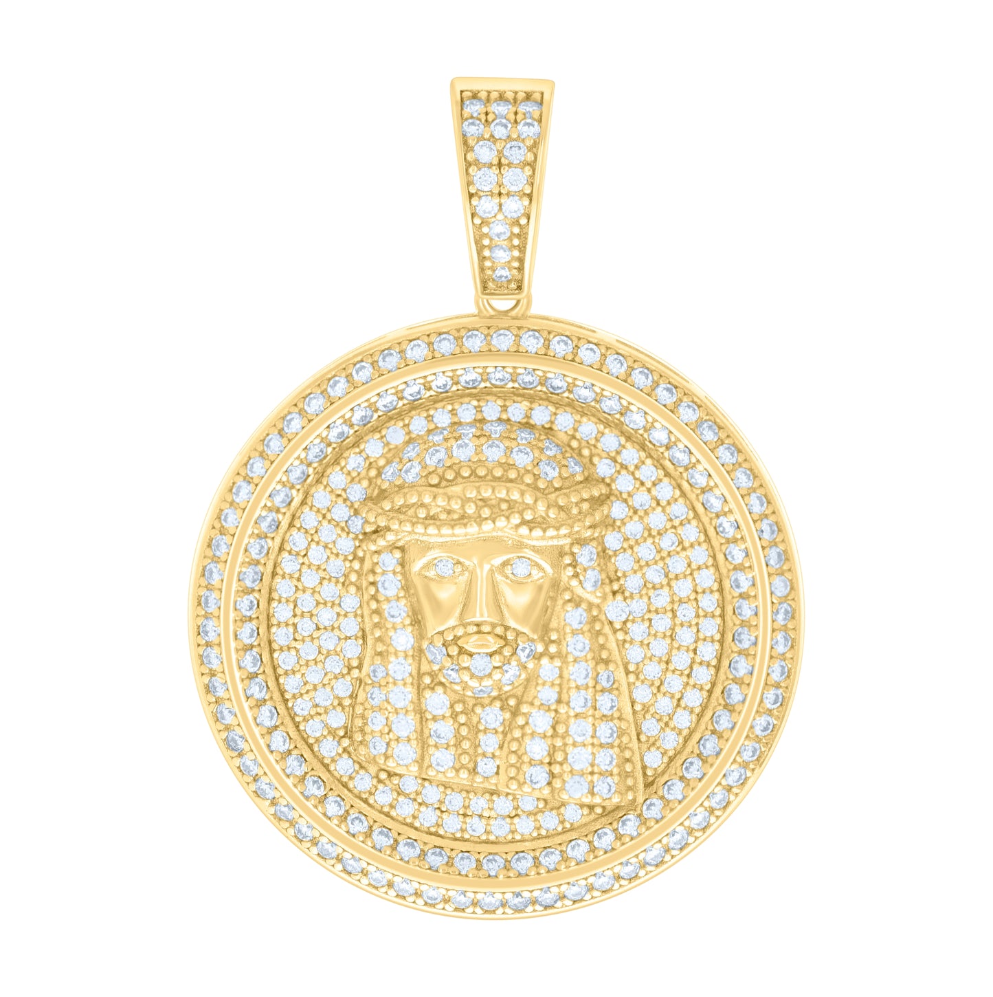Sterling Silver Mens Cubic-Zirconia Jesus Religious Charm Pendant