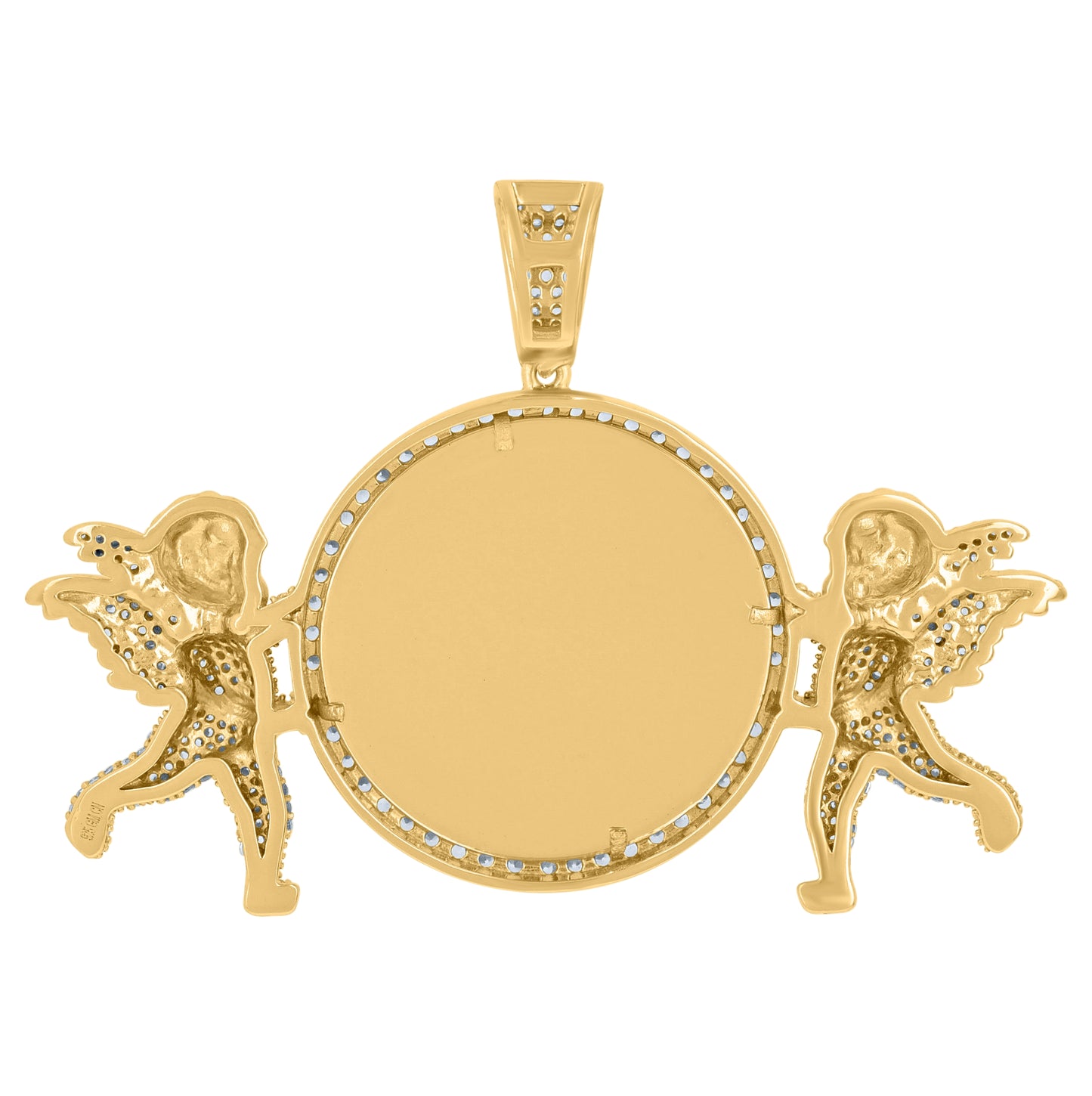 Sterling Silver Yellow-Tone Mens Cubic-Zirconia Angels Picture Frame Charm Pendant