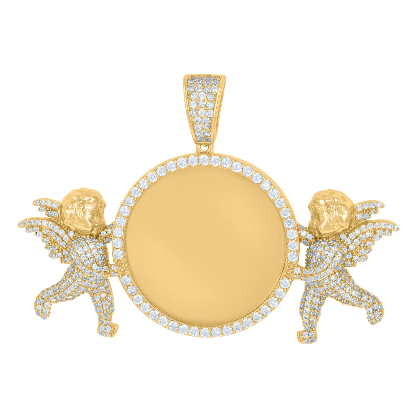 Sterling Silver Yellow-Tone Mens Cubic-Zirconia Angels Picture Frame Charm Pendant