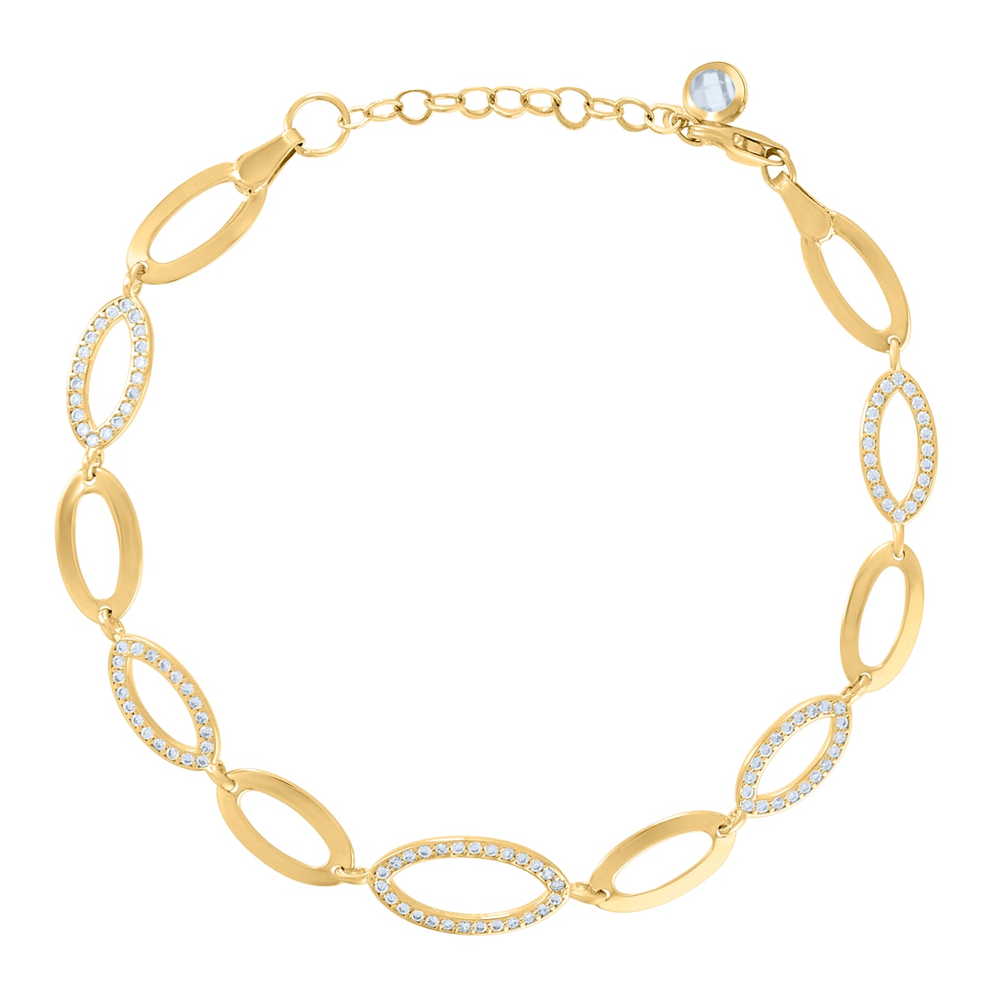 10K Yellow Gold Womens Cubic-Zirconia Fashion Link Bracelet Size 8 Inches