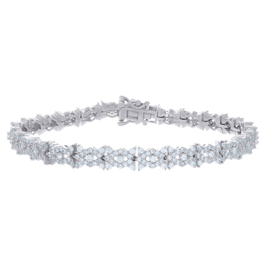 Sterling Silver Womens Cubic-Zirconia Fashion Link Bracelet Size 7 Inches