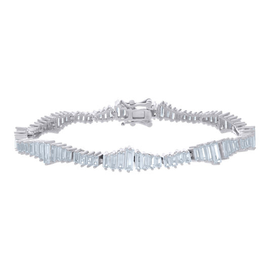 Sterling Silver Womens Baguette Cubic-Zirconia Fashion Link Bracelet Size 7 Inches