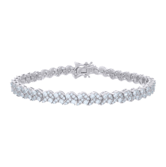 Sterling Silver Womens Cubic-Zirconia Fashion Link Bracelet Size 7 Inches