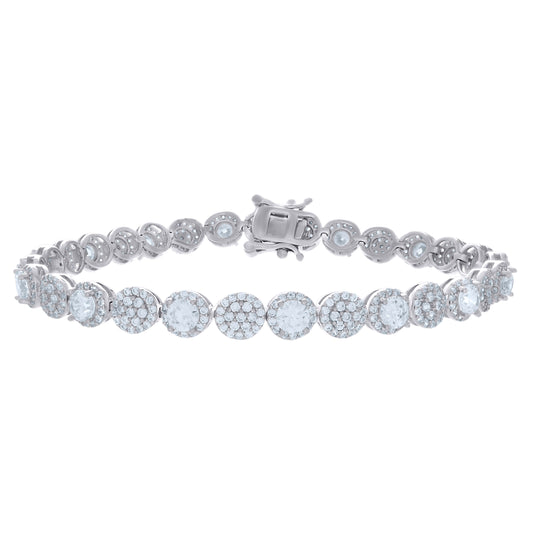 Sterling Silver Womens Cubic-Zirconia Fashion Link Bracelet Size 7 Inches