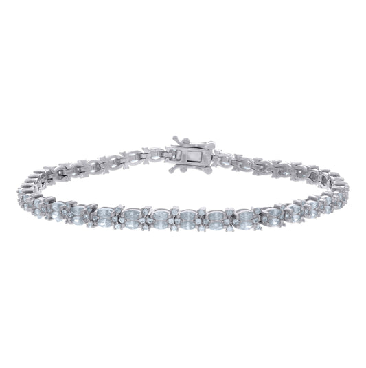 Sterling Silver Womens Marquise Round Cubic-Zirconia Fashion Link Bracelet Size 7 Inches