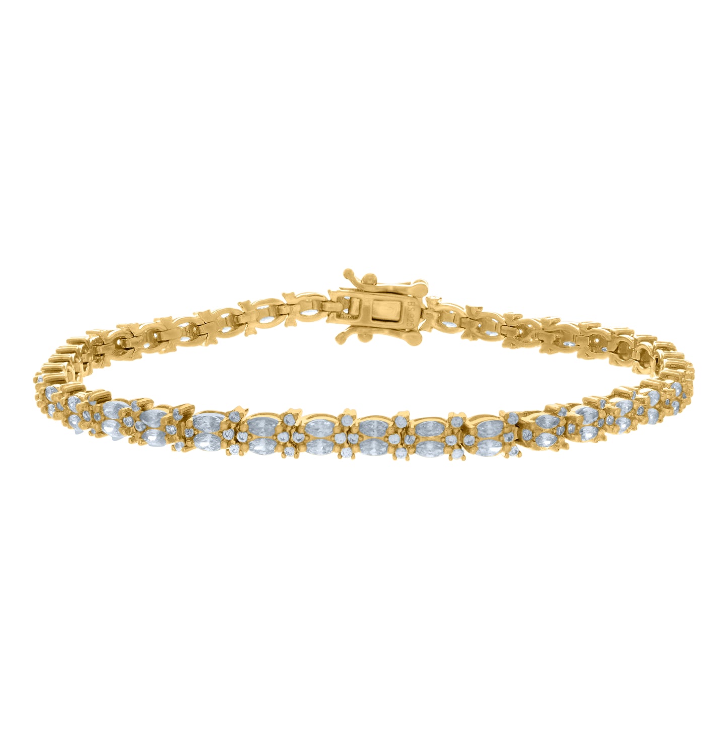 Sterling Silver Womens Marquise Round Cubic-Zirconia Fashion Link Bracelet Size 7 Inches