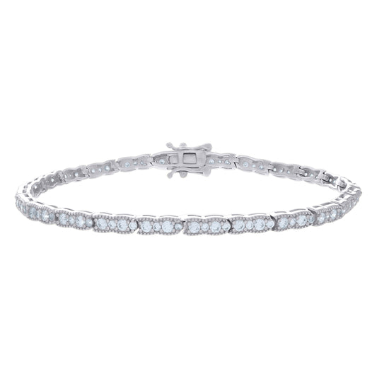 Sterling Silver Womens Cubic-Zirconia Fashion Link Bracelet Size 7 Inches