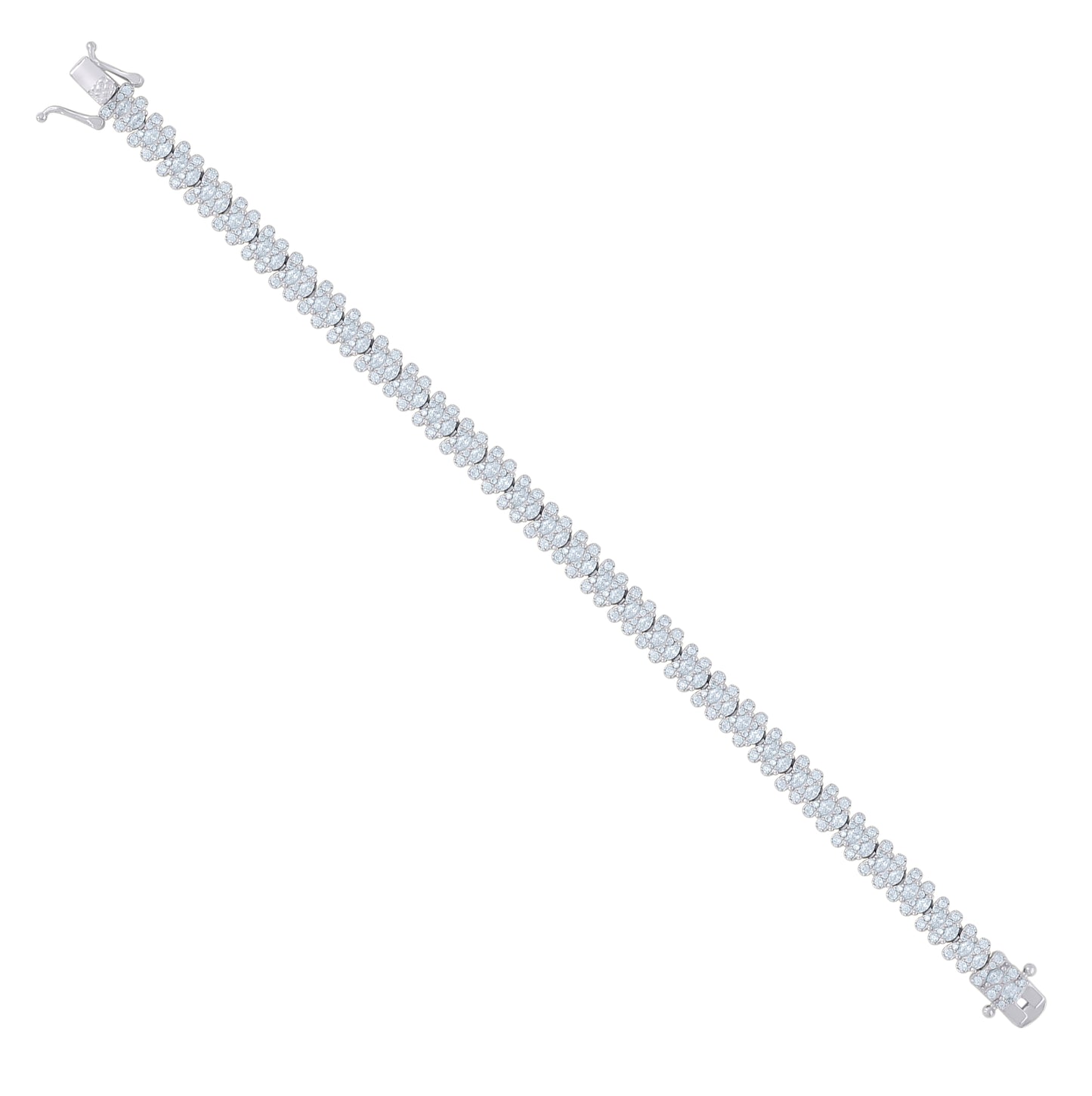 Sterling Silver Womens Marquise Round Cubic-Zirconia Fashion Link Bracelet Size 7 Inches