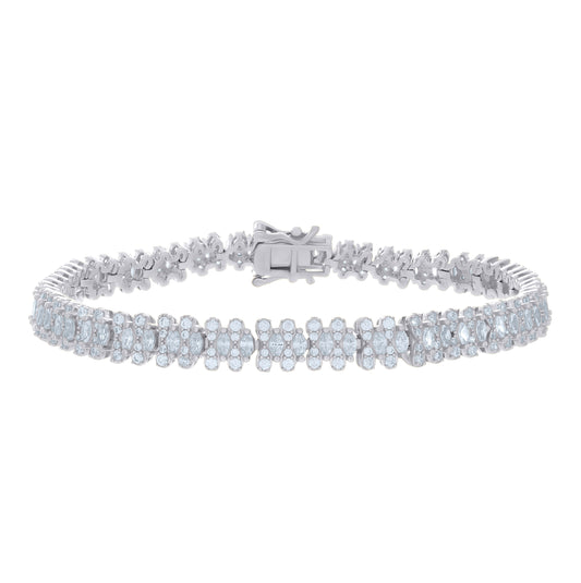 Sterling Silver Womens Marquise Round Cubic-Zirconia Fashion Link Bracelet Size 7 Inches